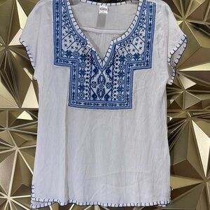 Bila White and Blue Embroidered Blouse